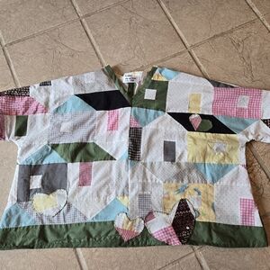 Upcycled Vtg Quilt-top "Cottages" One Sz Oversized Dont Throw It Out